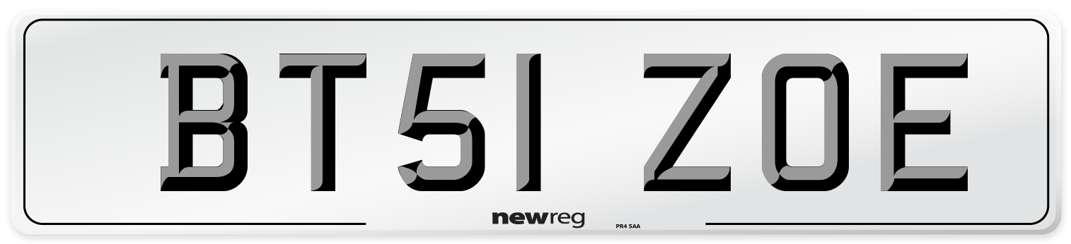 BT51 ZOE Number Plate from New Reg
